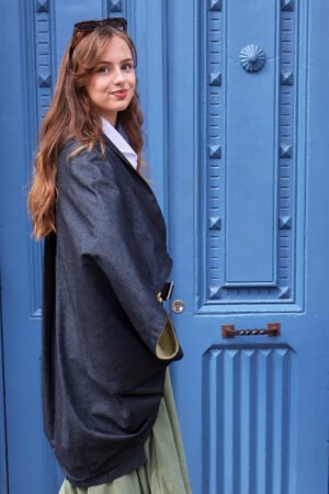 MORGAN LONG CAPE: Black Denim and Oversized Design